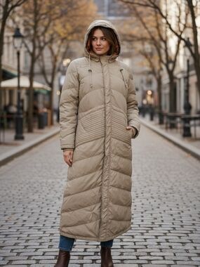 Rare Oakley Long Puffer Coat Beige Maxi Hooded Jacket Y2K Women's - Down Feather